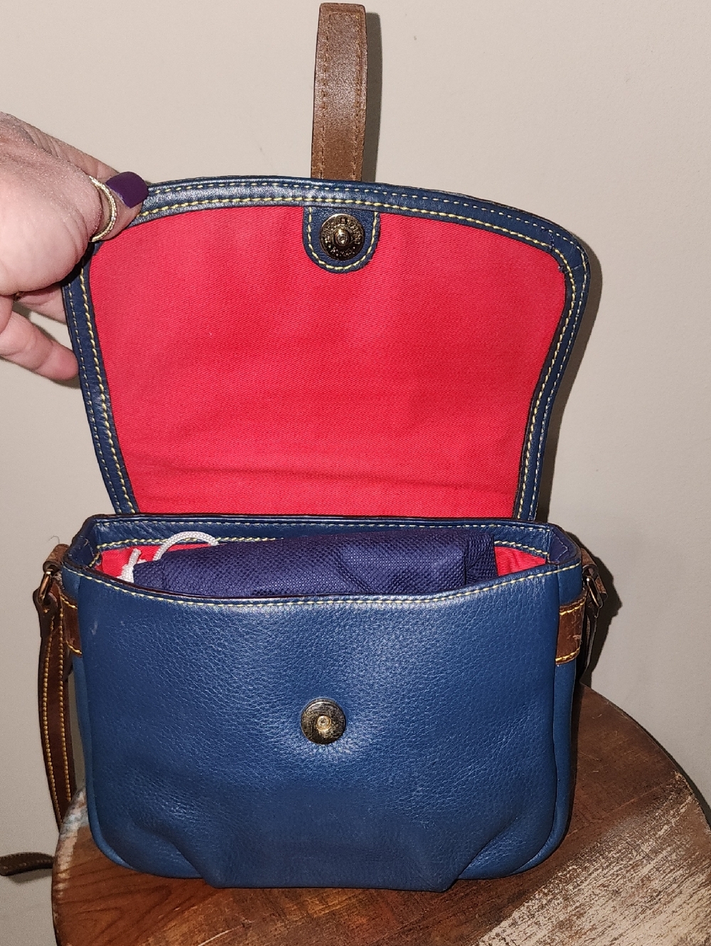 Dooney & Bourke Blue Pebble Soft Leather Crossbody with Brown Trim Locket - Picture 13 of 15